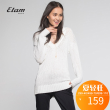 艾格 ETAM 女装春装款纯色镂空V领套头针织衫S717图片
