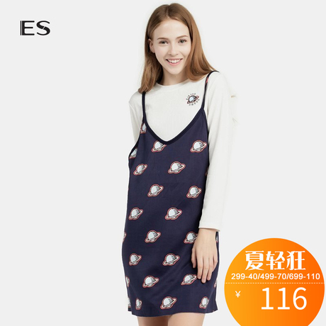 艾格 ES 2018 款时尚宽松星球毛衣连衣裙两件套K406商品大图