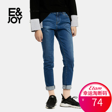 【单码S】艾格E＆joy 2018夏款时尚宽松磨白做旧直筒牛仔裤女F024图片