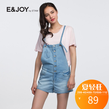 艾格 E＆joy 夏款时尚宽松做旧牛仔背带直通短裤女S448图片