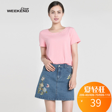 【活动款】艾格Weekend夏季镂空纯色修身百搭时尚圆领短袖T恤图片
