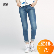 艾格 ES 秋款磨白毛须边自然腰紧身牛仔裤K632图片