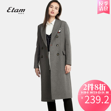 艾格Etam2018潮流时尚百搭修身经典OL女式长款双排扣毛呢大衣F658图片