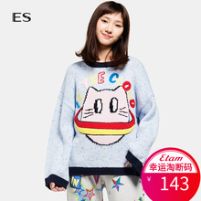 艾格 ES 2017 秋新品可爱卡通喵星球圆领套头针织衫K621图片