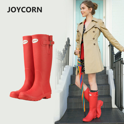 joycorn欧美风英伦秋冬雨鞋女成人高筒雨靴橡胶雨鞋时尚防水胶靴