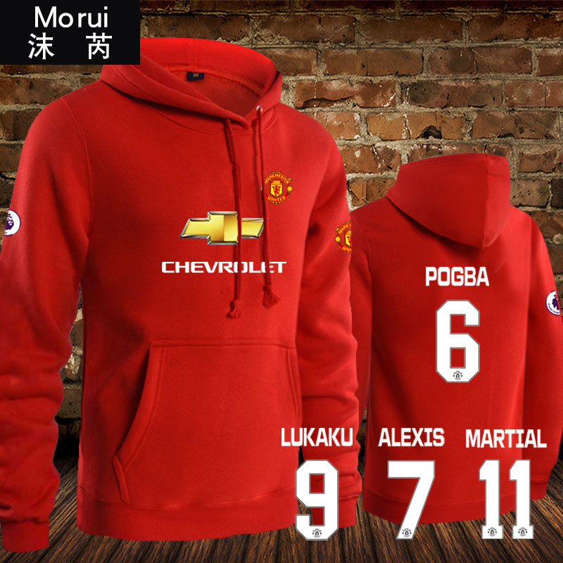 Manchester United team jersey plush jacket Bogba football jersey men and women's Sanchez Lukaku football fan uniform hooded sweater
