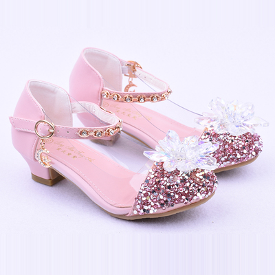 儿童灰姑娘水晶鞋公主小高跟鞋冰雪奇缘女童秋
