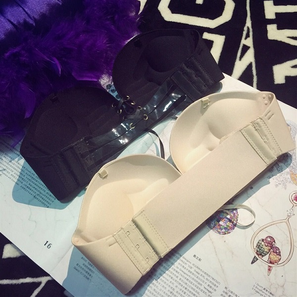 无肩带新娘婚纱礼服露背抹胸裙聚拢内衣防滑半