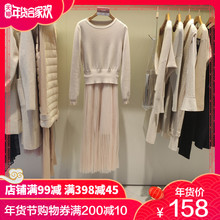 2018年秋冬季末歌莉娅言新品 毛织拼网纱压褶连衣裙189C5K070