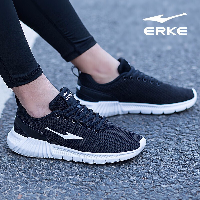 ERKE Sports Shoes Men's Shoes 2019 Autumn New Mesh Breathable Travel Leisure Soft Bottom Black Running Shoes