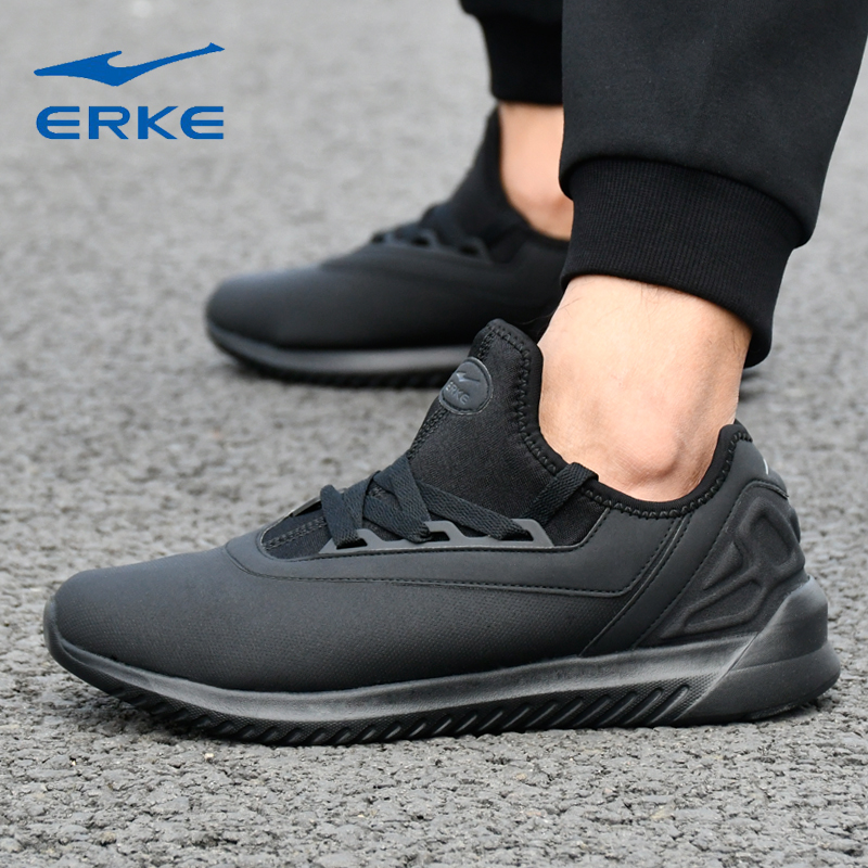 ERKE Sports Shoes Leather Running Shoes Men's Waterproof, Windproof, Warm, Non slip Black Versatile Men's Shoes in Autumn and Winter