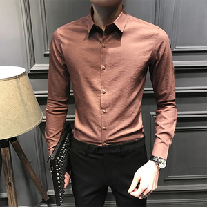 春季新款刺绣男士长袖衬衫