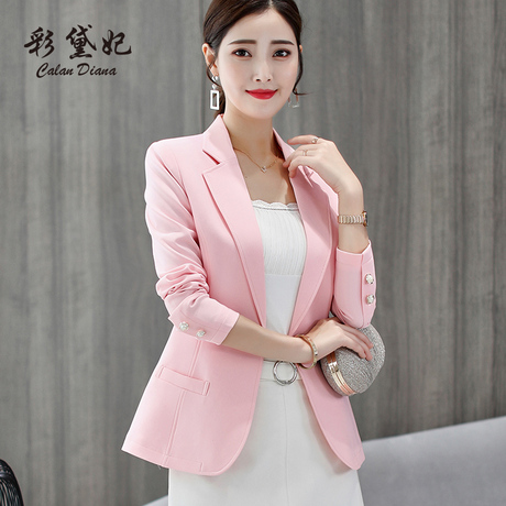 彩黛妃2018秋冬新款韩版大码显瘦女装西服外套休闲纯色百搭小西装商品大图