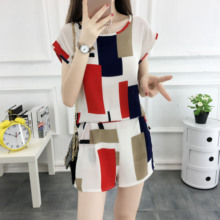 休闲两件套 二件套新款 女夏季小香风洋气短袖 时尚 阔腿短裤 雪纺套装
