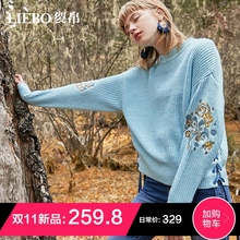 裂帛2018冬秋新款圆领精致刺绣宽松长袖款针织毛衣女51180426图片