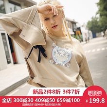 裂帛2018秋装新款可爱圆领精美印花侧缝开叉甜美休闲款套头卫衣女图片