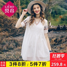 裂帛2018夏新款V领刺绣雪纺裙吊带裙两件套短袖连衣裙女51171649图片