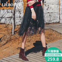 裂帛2018秋季新款松紧腰浪漫绣花蕾丝网纱唯美百搭少女风半身裙女图片