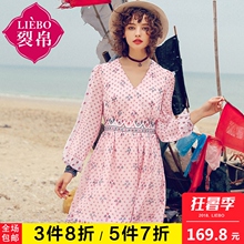 裂帛雪纺连衣裙女夏2018新款V领印花仙女裙收腰小清新裙子显瘦图片