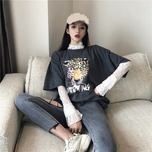2019新款春秋季时尚套装女洋气T恤上衣蕾丝衫打底衫休闲两件套潮