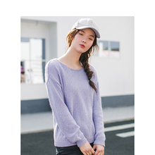 茵曼2018秋装新款纯色圆领文艺气质宽松休闲套头毛衣女薄款针织衫图片