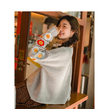 茵曼旗舰店2018秋装新款文艺绣花落肩可爱宽松套头毛衣女针织上衣图片