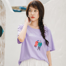 茵曼T恤女2018新款潮夏装韩版纯棉短袖宽松印花bf风大码百搭上衣图片