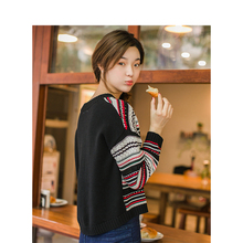 茵曼旗舰店2018秋装新款圆领文艺落肩宽松短款套头毛衣女针织衫图片