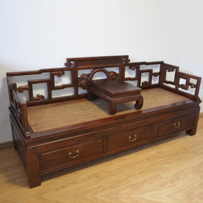 全实木中式沙发现代中式客厅卧室沙发床榻榆木仿古带抽屉罗汉床