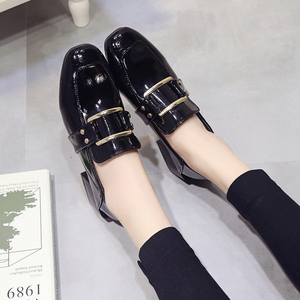 英伦学院风方头粗跟单鞋休闲鞋女鞋