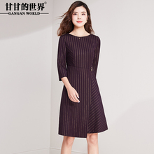甘甘的世界2018秋装新品时尚条纹连衣裙女立体裁剪中年大码女装图片