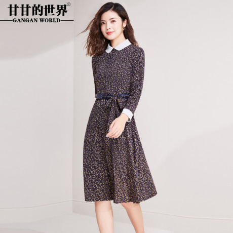 碎花情迷印花连衣裙女甘甘的世界2018春秋大码收腰显瘦连衣裙女商品大图