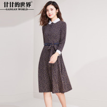 碎花情迷印花连衣裙女甘甘的世界2018春秋大码收腰显瘦连衣裙女图片