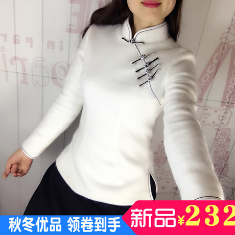 秋冬中国风盘扣毛呢改良短款日常旗袍上衣中式长袖修身唐装汉服女商品大图