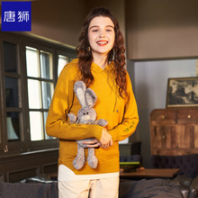 唐狮旗舰店2018秋装新款毛衣女撞色假两件拼接连帽针织毛线衫图片