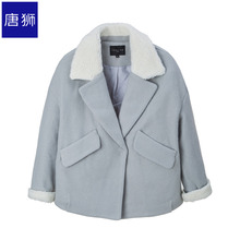 唐狮旗舰店2018冬装新款毛呢外套女翻领拼色简约时尚毛呢上衣图片