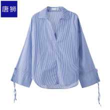 唐狮旗舰店2018秋装新款衬衫女款青春条纹翻领套头长袖衬衫潮图片