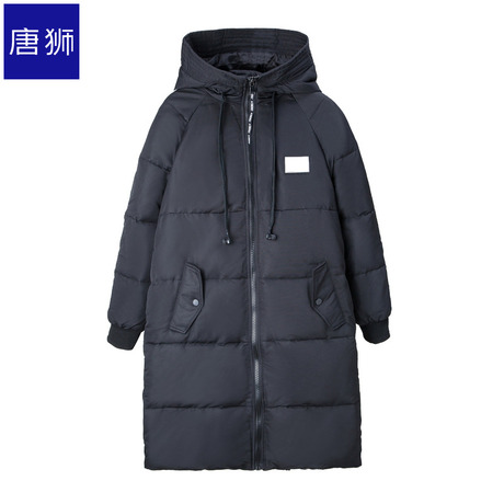 唐狮旗舰店2018冬装新款羽绒服女中长款插肩袖直筒黑色上衣商品大图