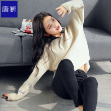 唐狮旗舰店2018冬装新款毛衣女针织套头韩版宽松圆领绣花毛衫图片