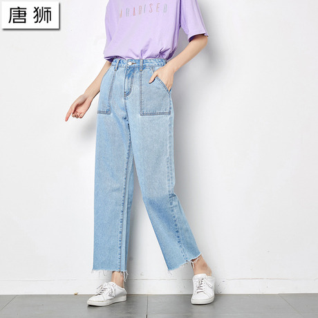 唐狮2018秋新款牛仔裤韩版显瘦宽松牛仔裤女直筒学生时尚牛仔长裤商品大图