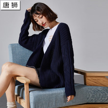 唐狮2018秋冬装新款慵懒风毛衣女小清新原宿外套女粗毛线开衫毛衣图片