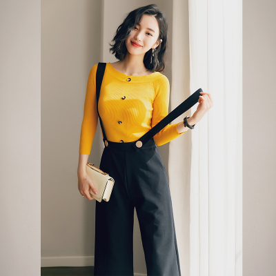 女神套装女秋季2018初秋装新款时尚名媛气质轻熟早秋背带裤两件套
