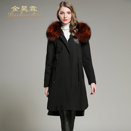 金昊霖派克大衣女皮草外套皮毛一体女装中长款尼克服女獭兔毛内胆商品大图