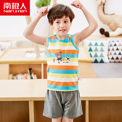 南极人儿童短袖套装2018纯棉宝宝夏装中大童男童背心短裤运动童装