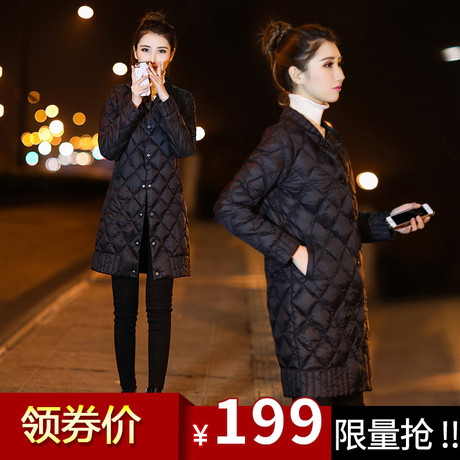 2017秋冬季女装新款韩国中长款轻薄薄款棒球领羽绒服女韩版外套潮商品大图
