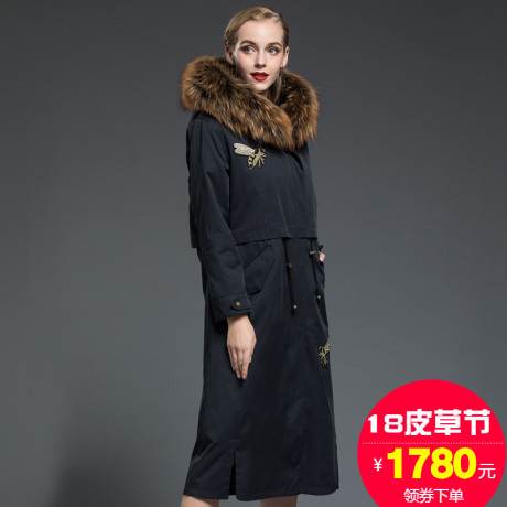 大码派克服女长款过膝獭兔内胆冬装新款皮草外套尼克服女女装皮草商品大图