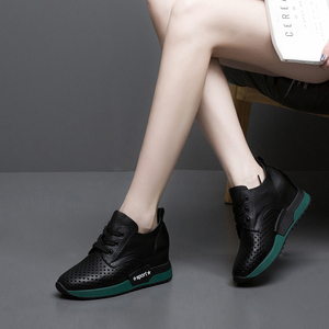 2019春秋新款真皮内增高女鞋休闲透气平底镂空厚底运动鞋夏洞洞鞋