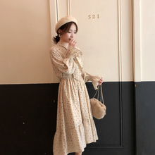 雪纺连衣裙女A6393 V领系带波点长袖 春装 法式复古裙山本2019新品