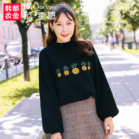 范奎恩韩版大码女装胖妹妹针织衫2018早秋装新款胖MM宽松显瘦毛衣商品大图