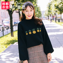 范奎恩韩版大码女装胖妹妹针织衫2018早秋装新款胖MM宽松显瘦毛衣图片